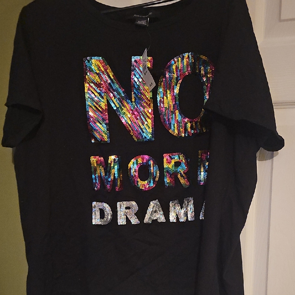 Ashley Stewart Black Tee with Multicolor Sequins